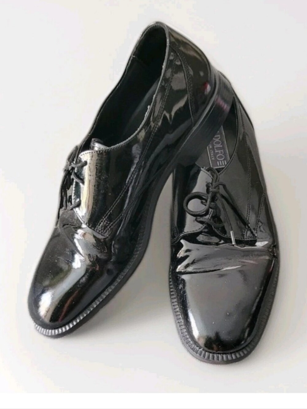 Adolfo Made In Italy Black Patent Leather Mens Dress Shoes Formal Tuxedo 9.5